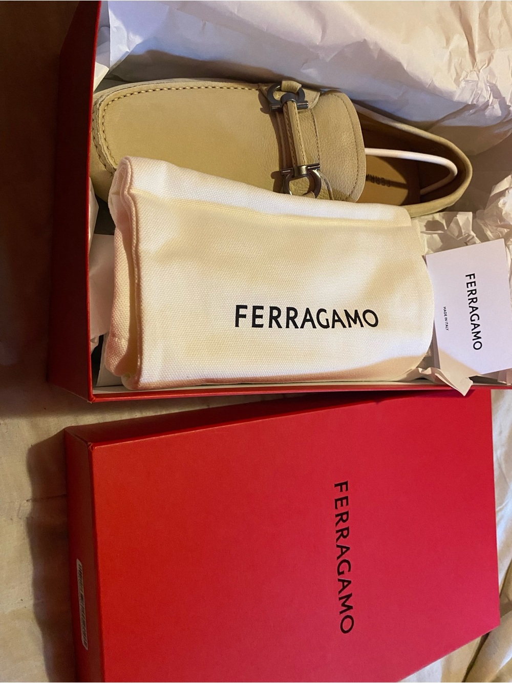 Salvatore Ferragamo Beige Leather men Driving Loafers
